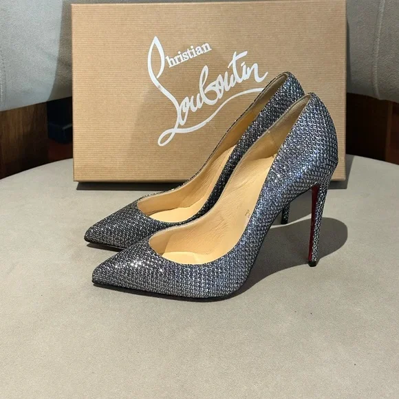 New Christian Louboutin Pigalle Follie Glittering Silver Heels